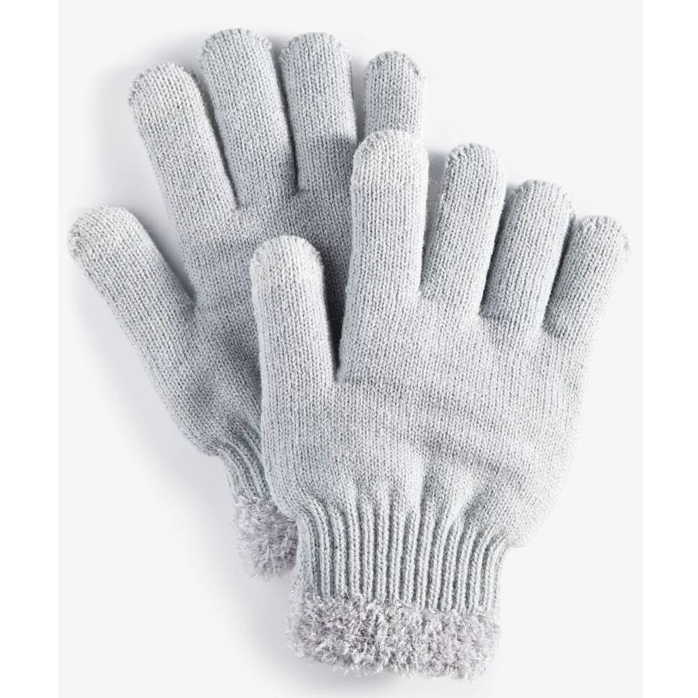 On 34TH Women's Gray Rib-Stitch Fuzzy-Cuff Knit Gloves Macy's, One Size